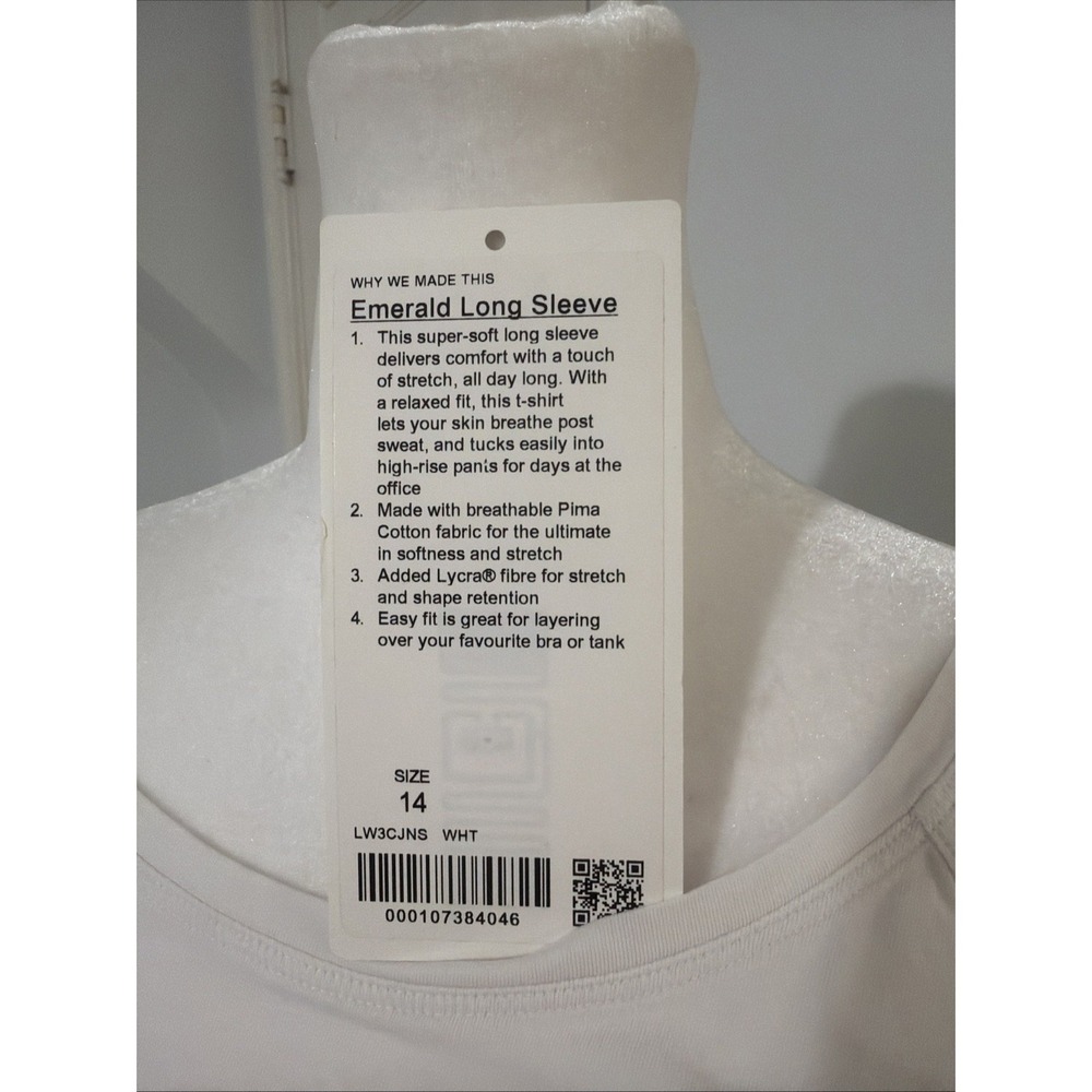 🍋EUC Lululemon Emerald Long Sleeve Shirt Womens White Scoop Neck Pima W3CJNS 14 - Picture 6 of 9